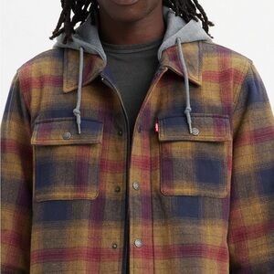 Levi’s COTTON PLAID SHERPA LINED FLEECE HOODIE JACKET •XXL